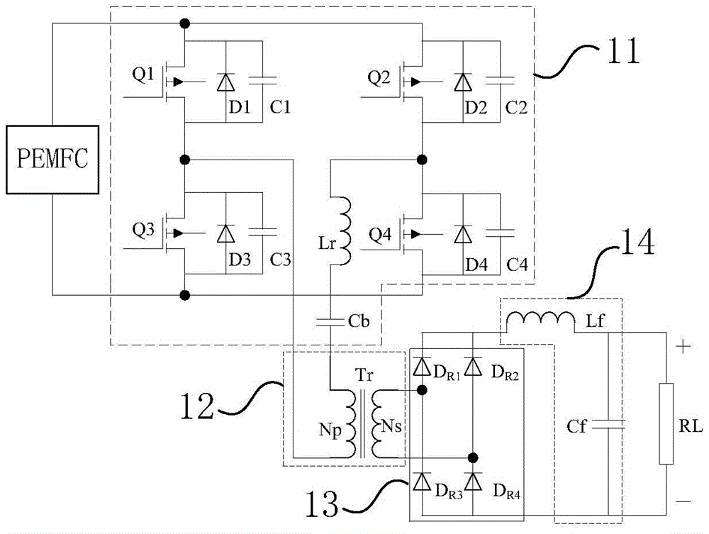 Pre-DC converter for proton exchange membrane fuel cell and construction method thereof