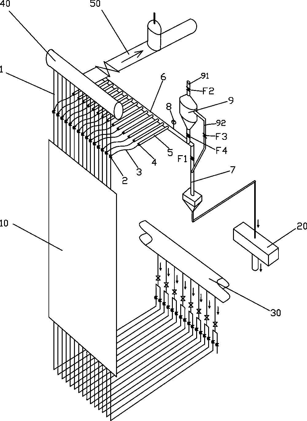 A centralized leak detection device and method for a closed cooling system of a blast furnace