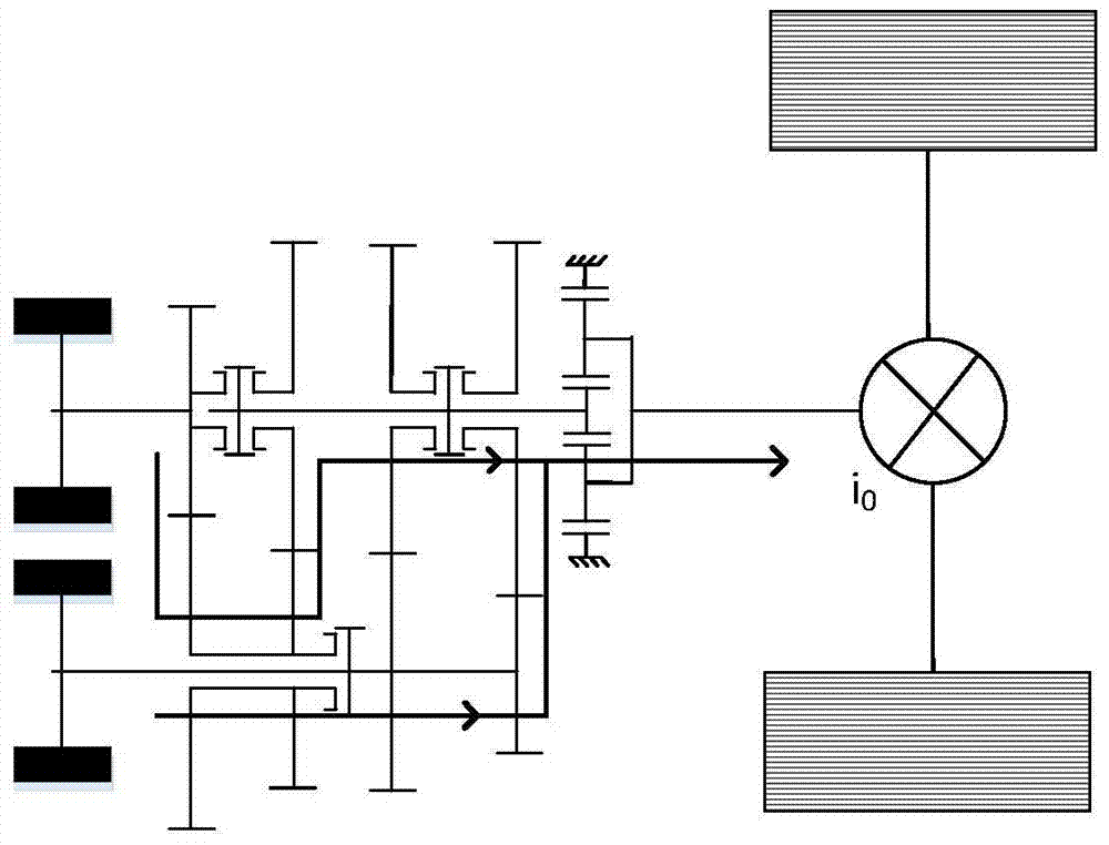 A longitudinal dual-motor power shift transmission