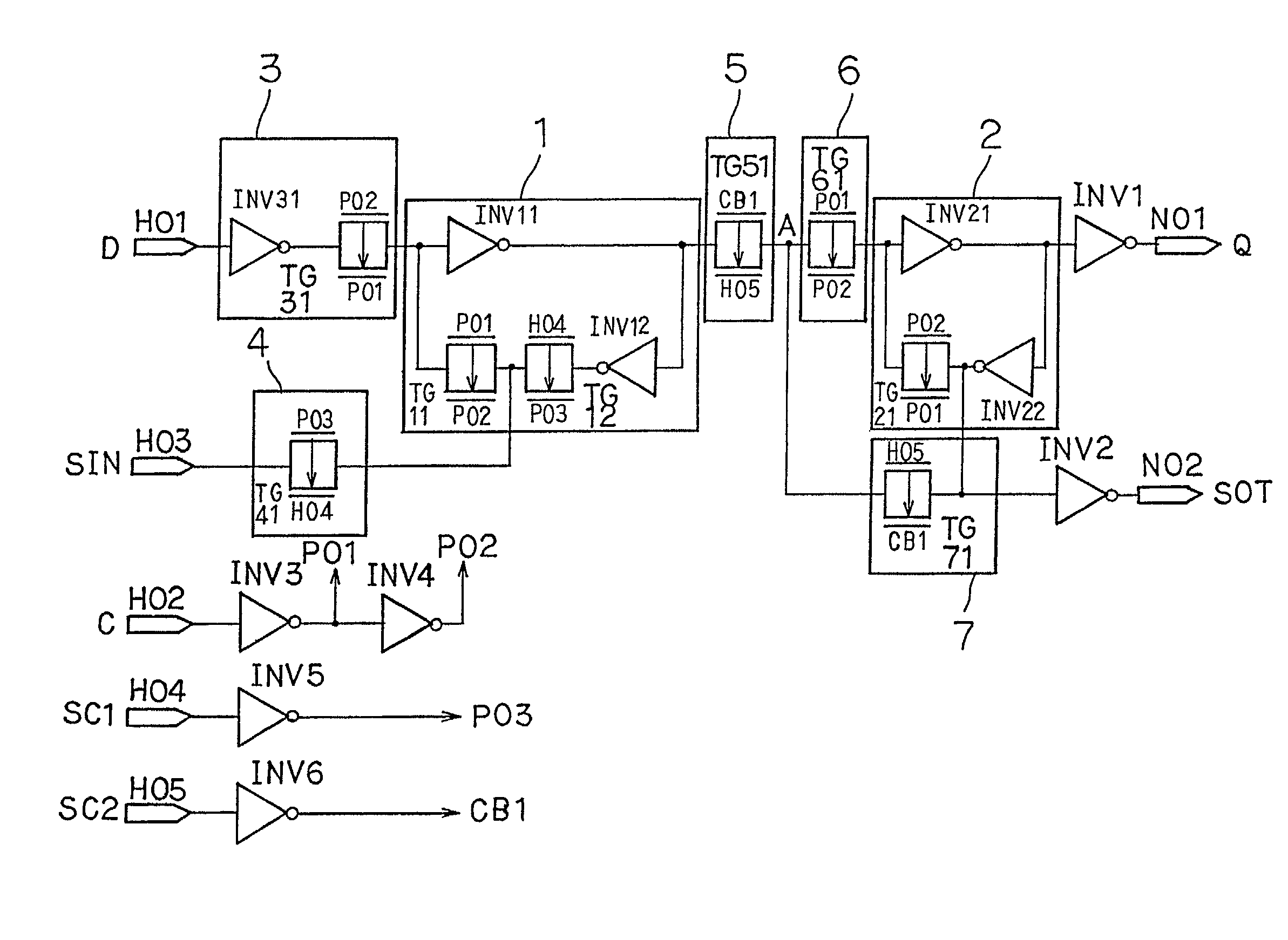 Master-slave-type scanning flip-flop circuit for high-speed operation with reduced load capacity of clock controller