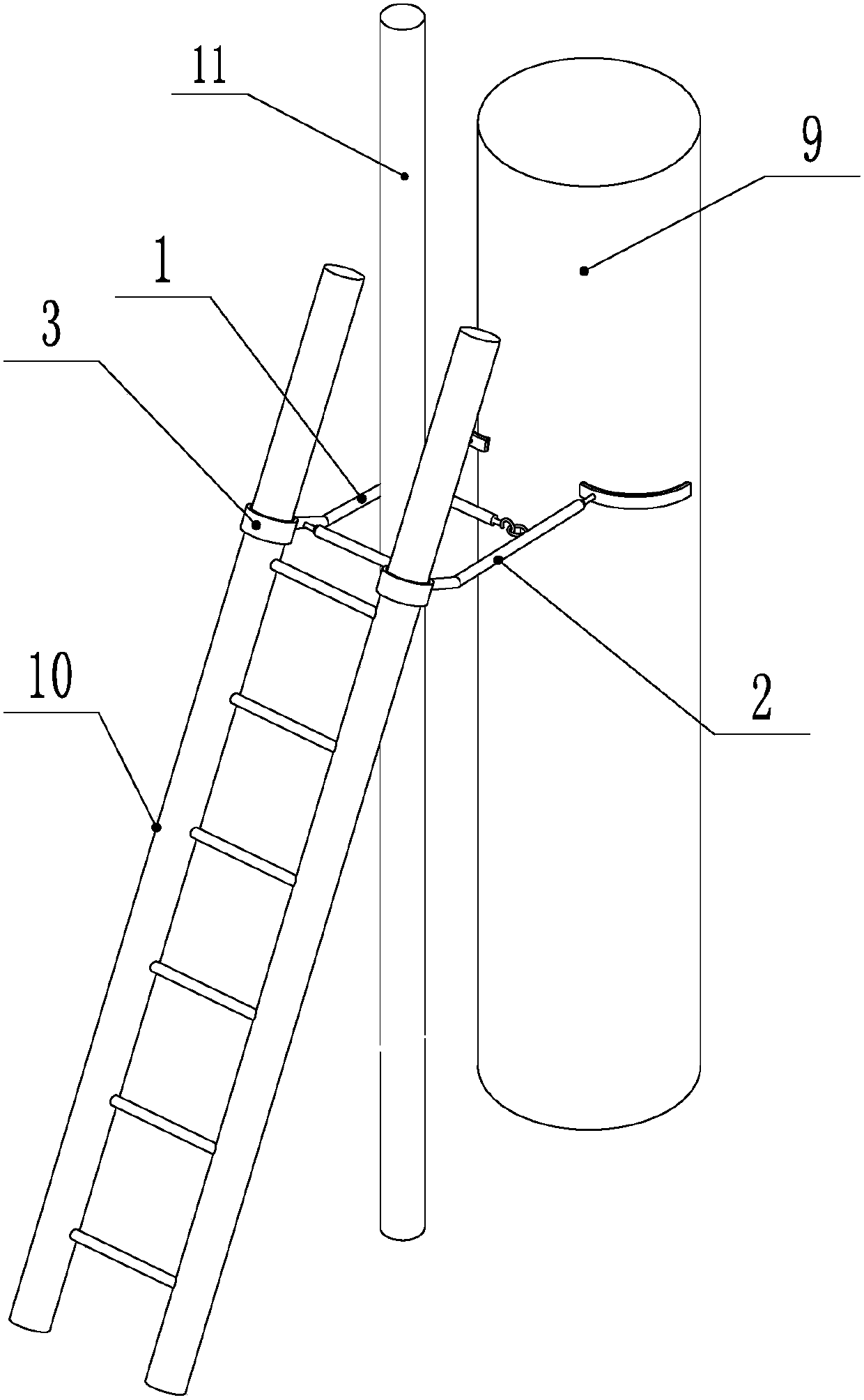 Adjustable ladder supporting frame