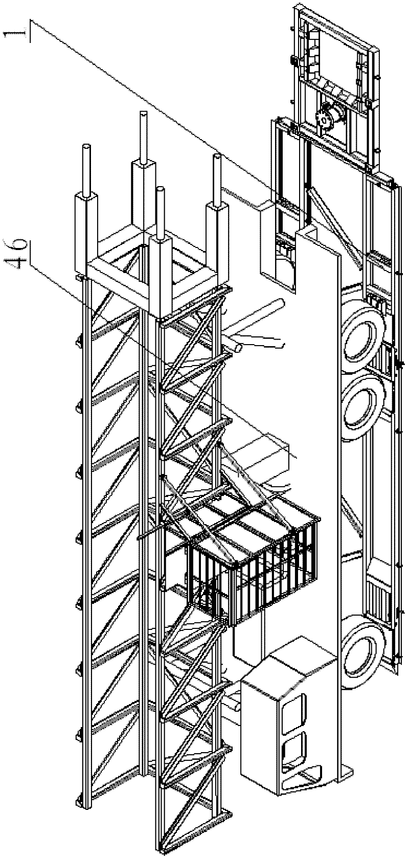 Device for adjusting centration of complete vehicle-mounted service machine to wellhead