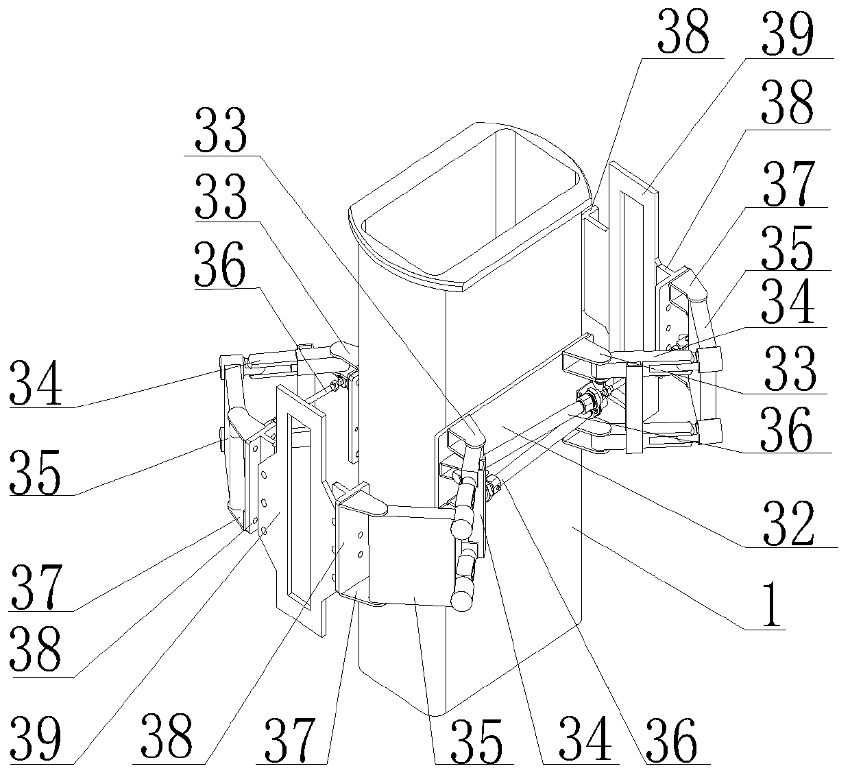 Bag supporting device for sleeve type inner-and-outer-bag material packaging full-automatic line