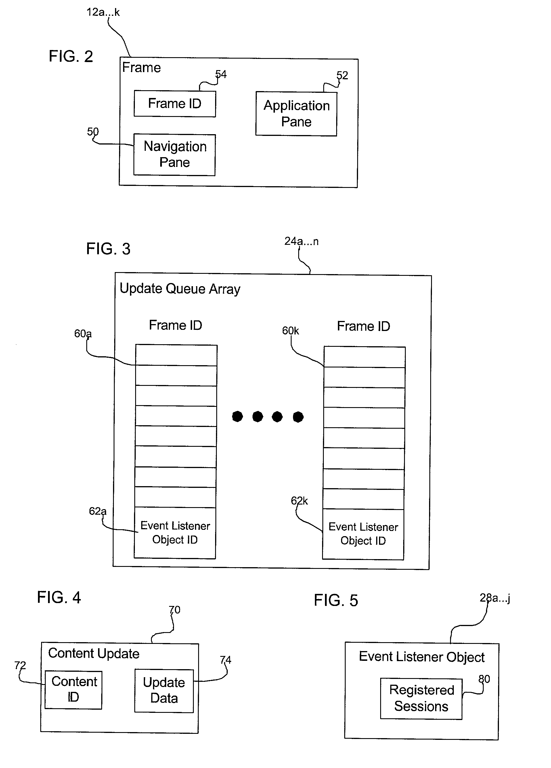 Method, system, and program for providing data updates to a page including multiple regions of dynamic content