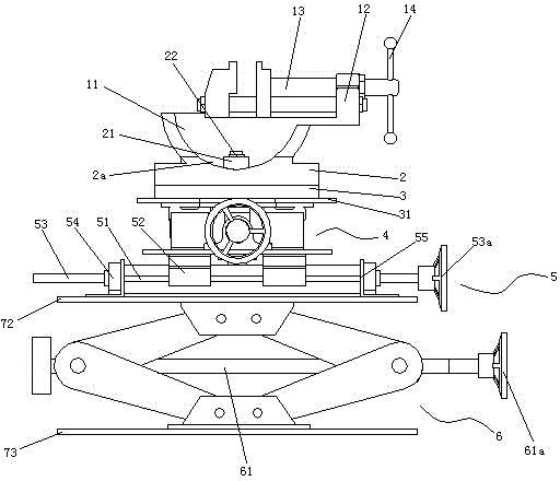 Bench vice with five degrees of freedom