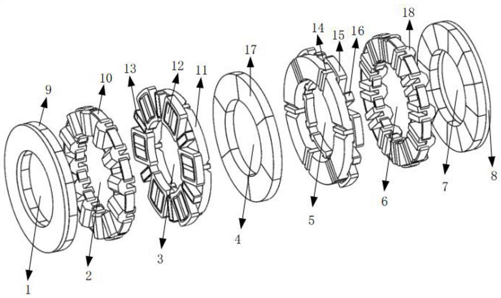 A dual magnetic circuit magnetic modulation axial permanent magnet motor