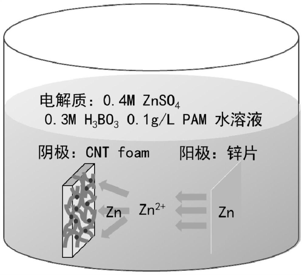 Preparation method of zinc/carbon nanotube foam composite material