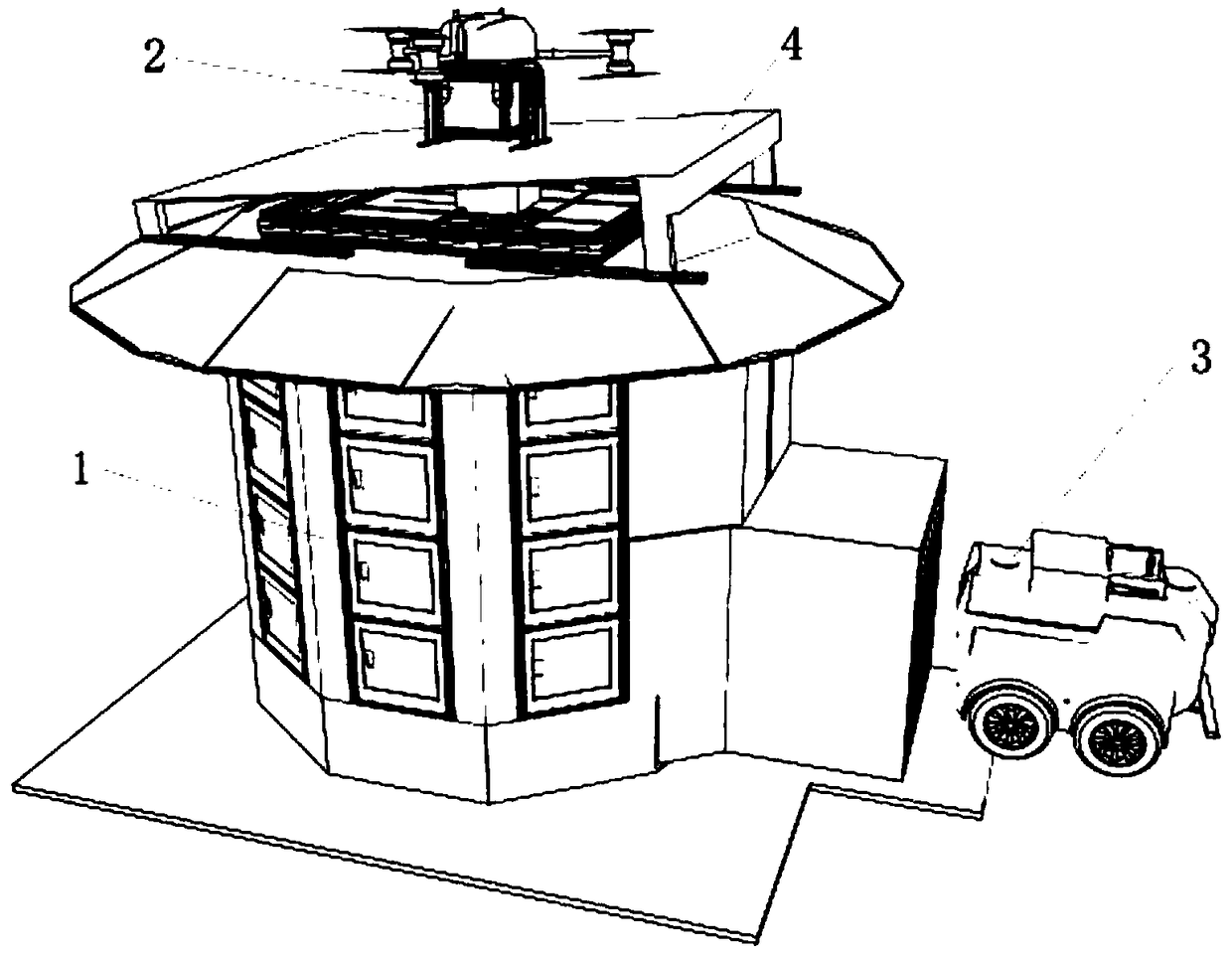 Goods pick-up and delivery express cabinet with unmanned aerial vehicle and unmanned vehicle