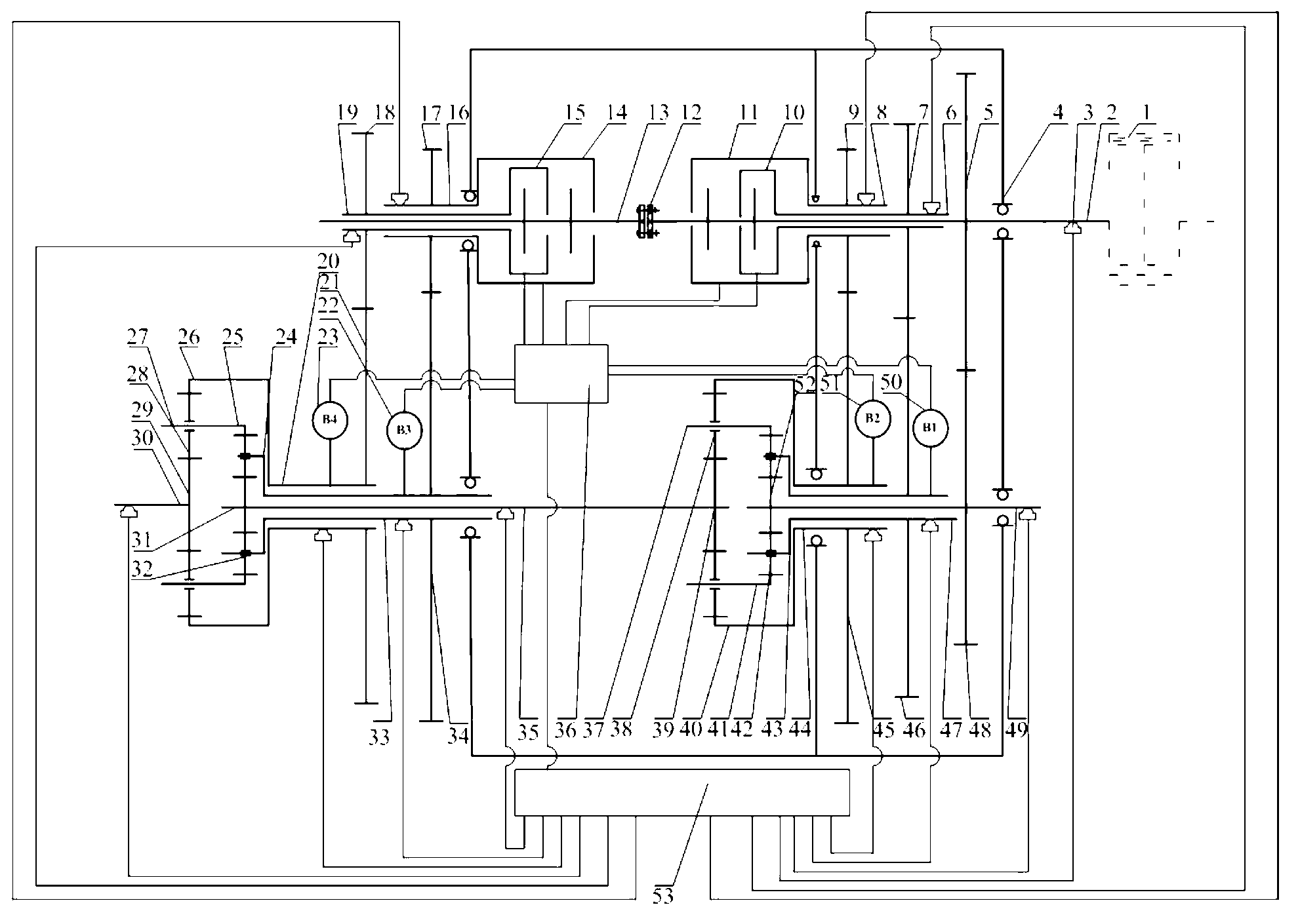 Double-planet-row converging type multi-clutch speed variator