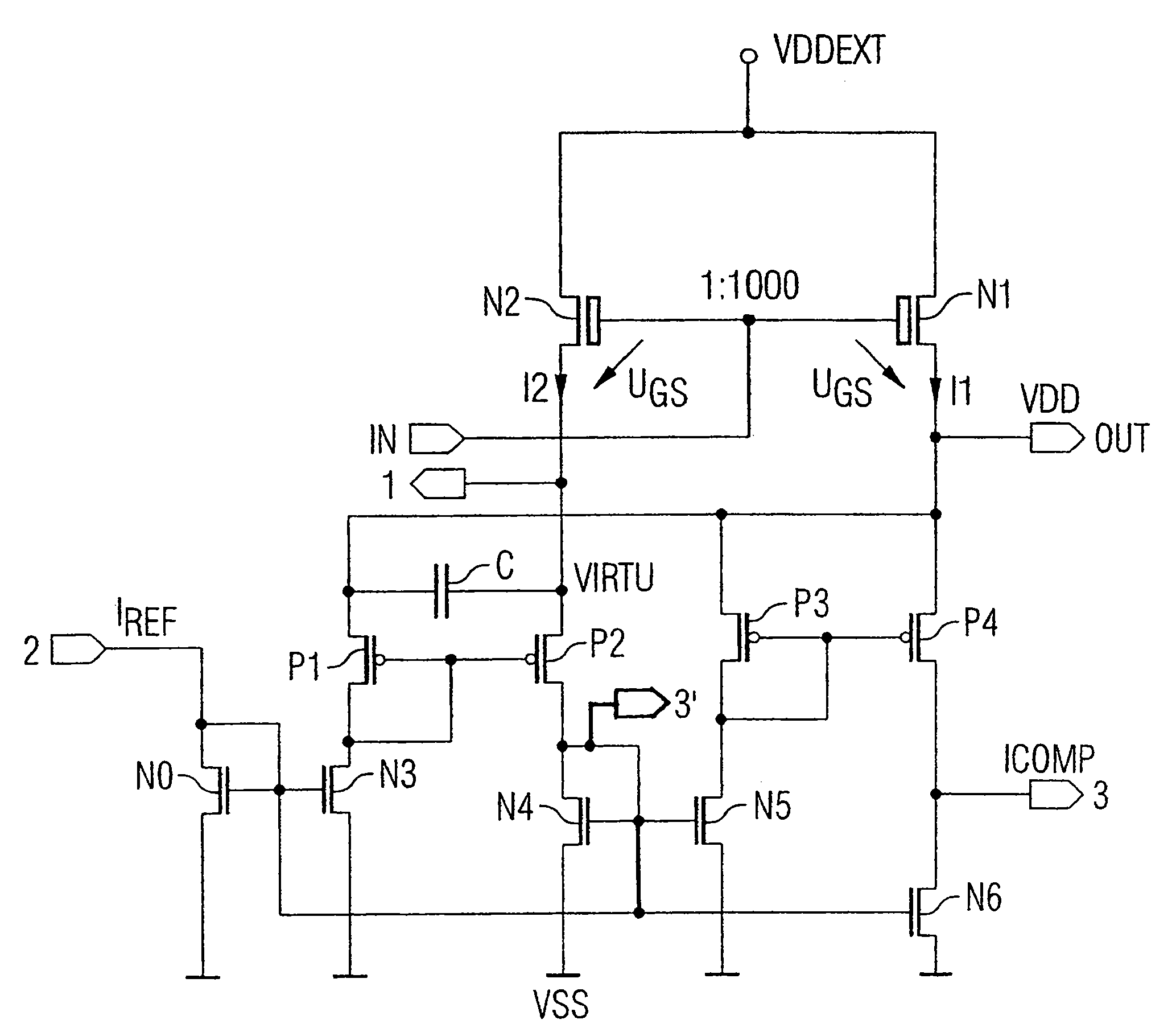 Voltage regulator with a current mirror for partial current decoupling