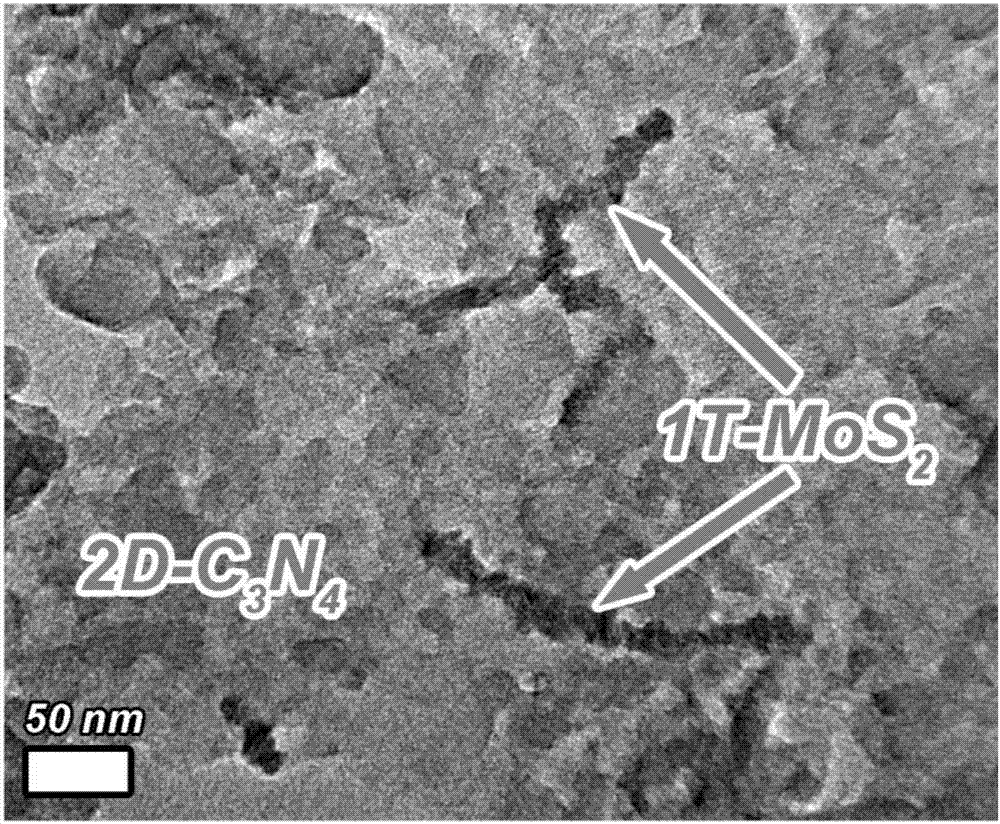 Preparation method of metal phase molybdenum disulfide/two-dimensional carbon nitride photocatalytic material