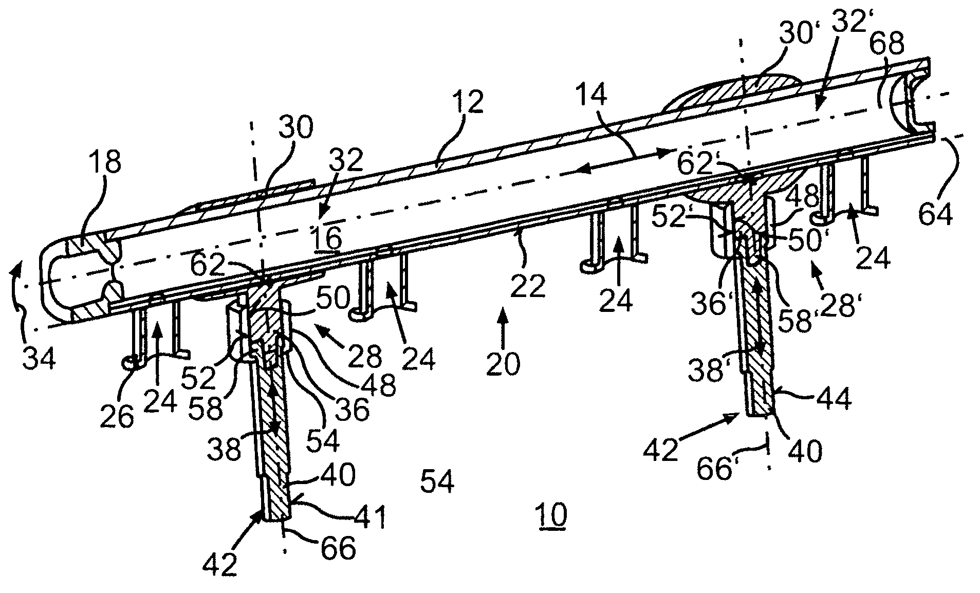 A fastening arrangement of a fuel supply device on an internal combustion engine, and a method for fastening a fuel supply device to the internal combustion engine
