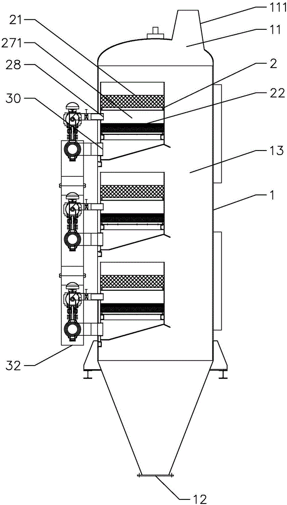 Gas filtration and dust removal device