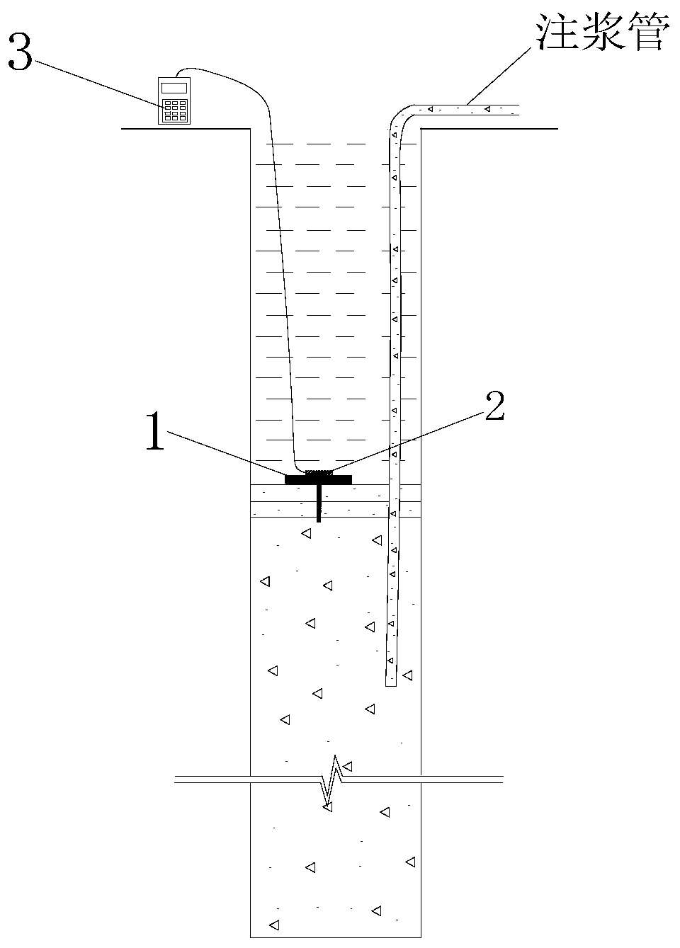 Device for detecting overfilling height of cast-in-situ bored pile in real time and detection method thereof