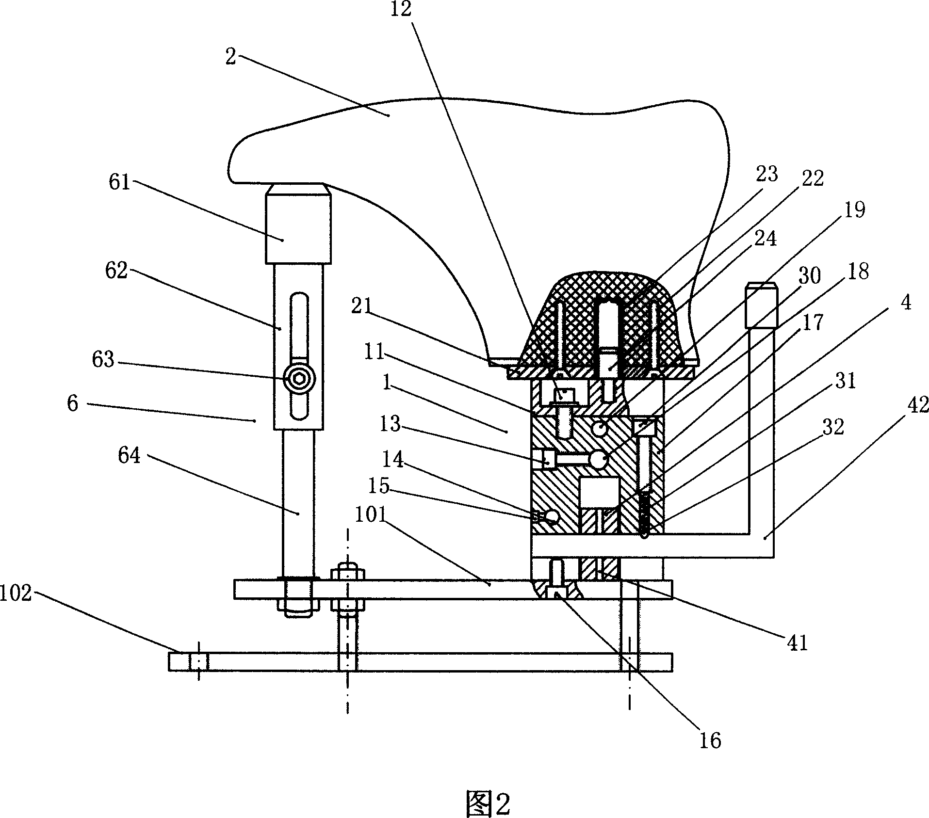 Shoe tree positioning and fastening device and its dedicated shoe tree