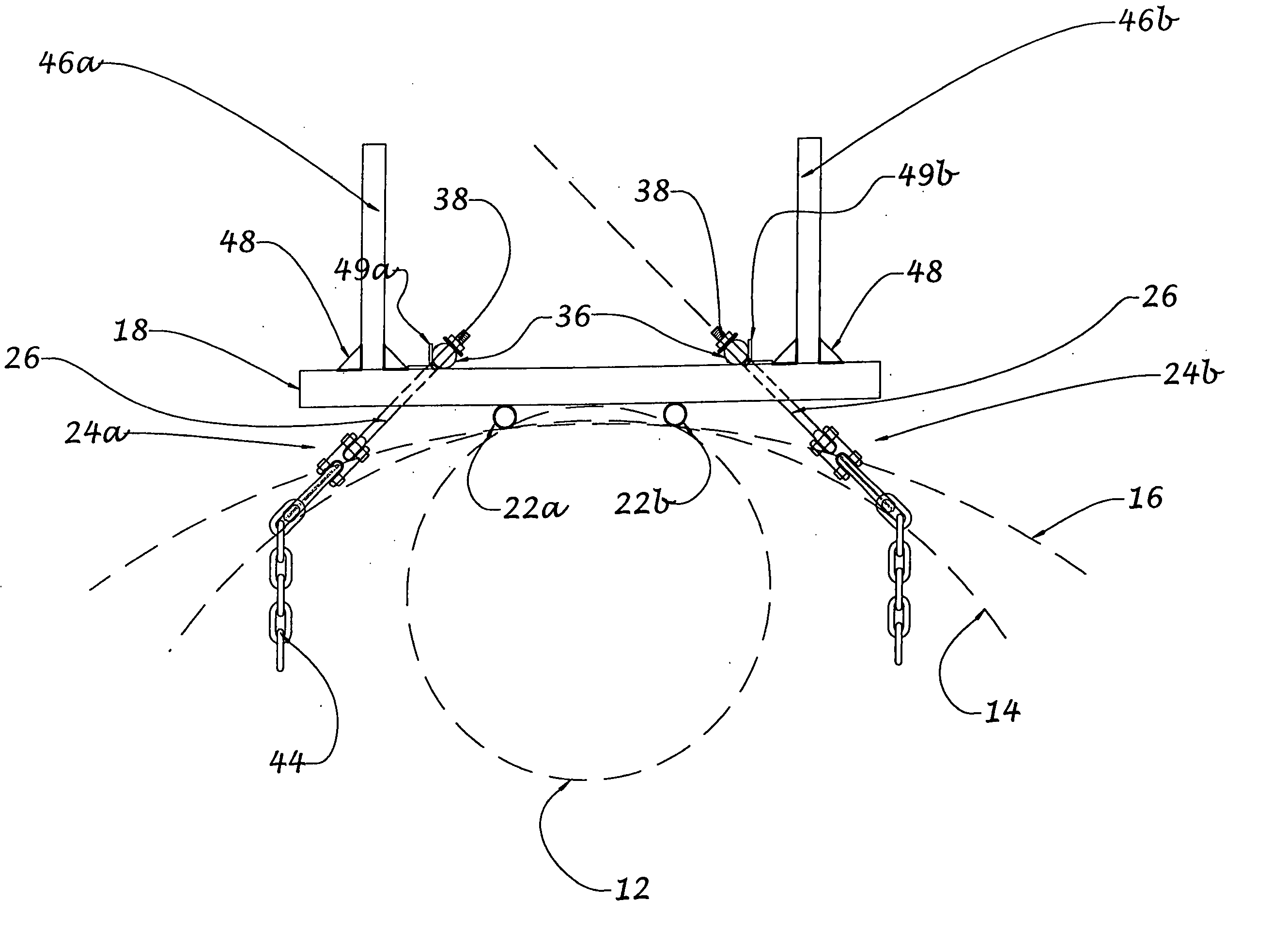 Clamp device for securement of scaffolding to large-girth structures