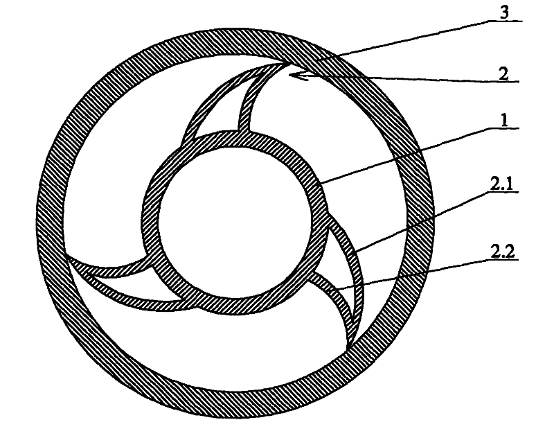 Rotary flexible shaft supporting tube with support blades having inclined triangular-arc sections