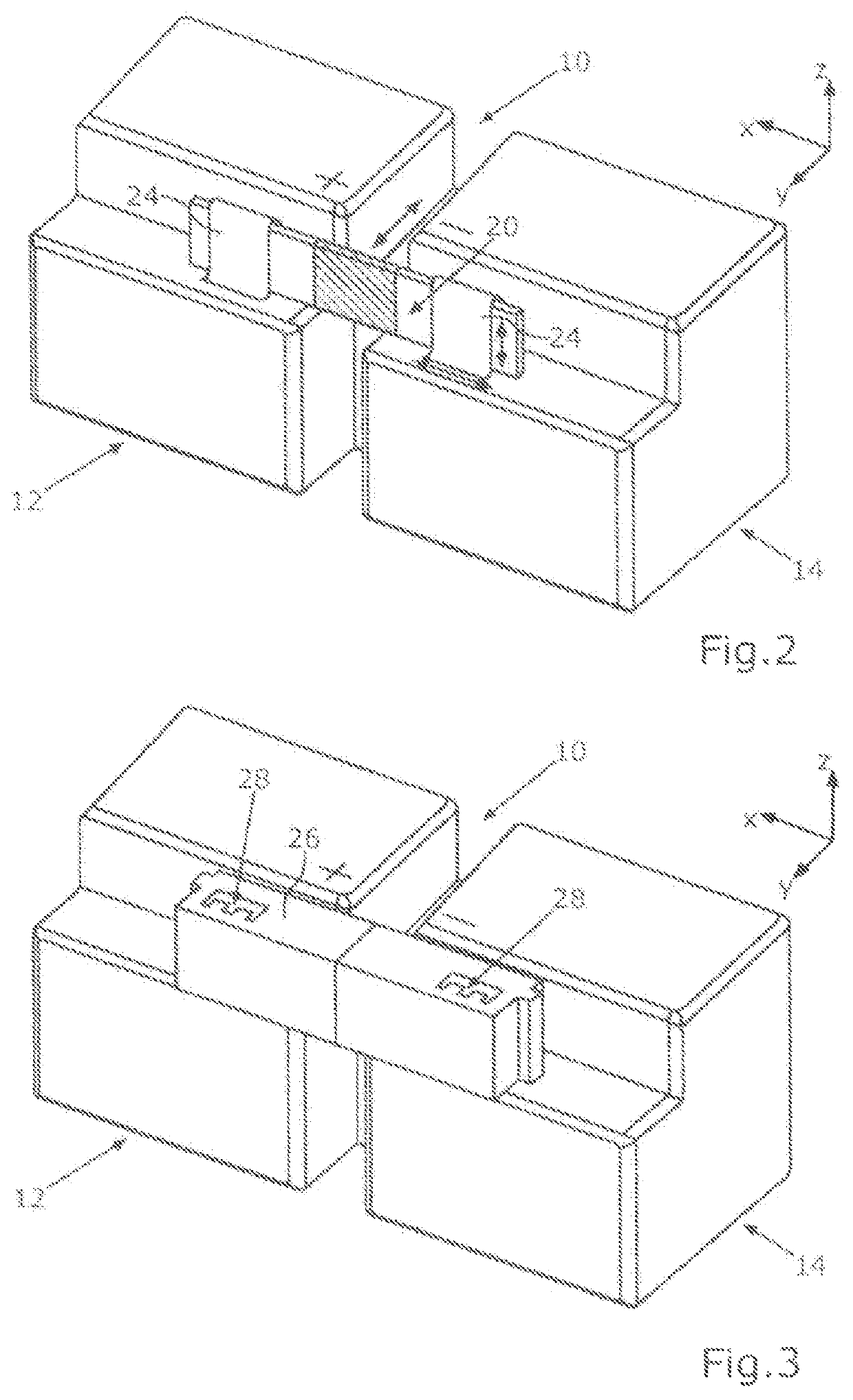 Pluggable module connector and method for electrically conductively connecting at least two battery modules