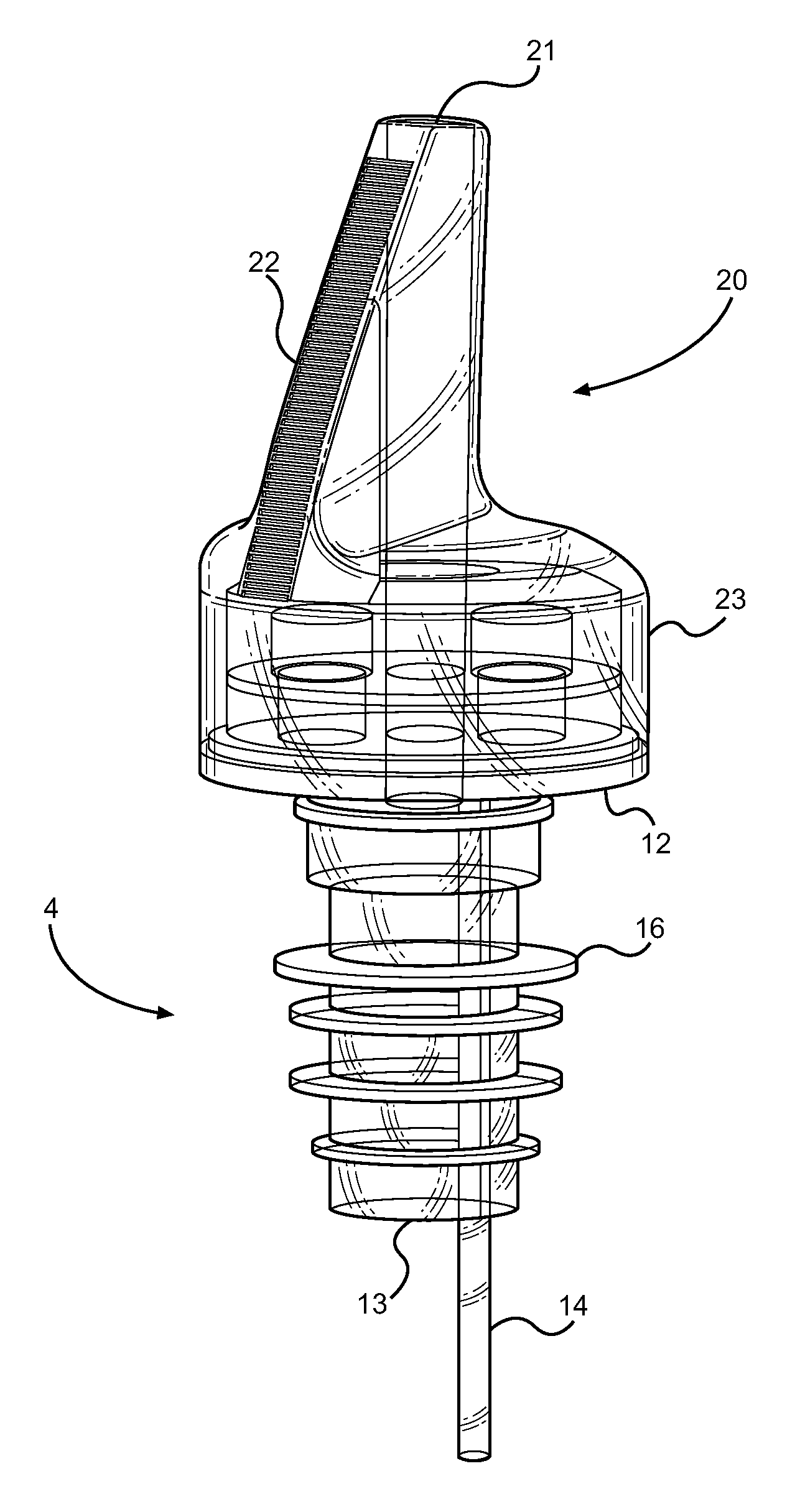 Liquid vessel pourer with timed illuminator for measuring purposes