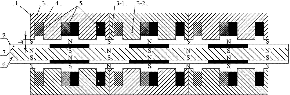 Modularization flat plate type multiphase permanent magnet linear motor based on single and double layer compound windings