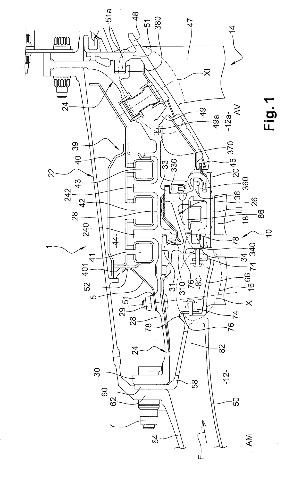 Assembly for a spreader connection between a turbine casing and a turbine engine ring element