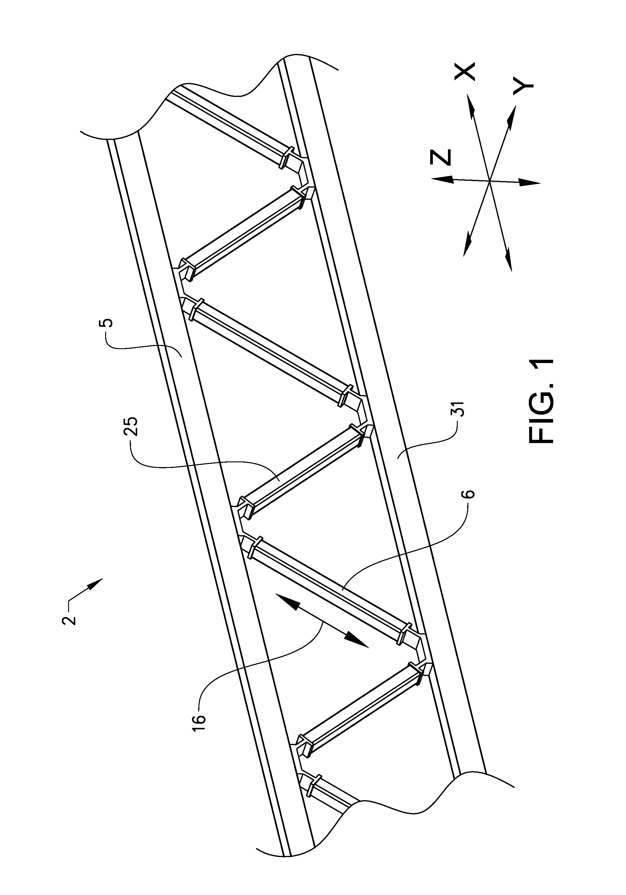 Mechanical coupling arrangement for a lattice support beam