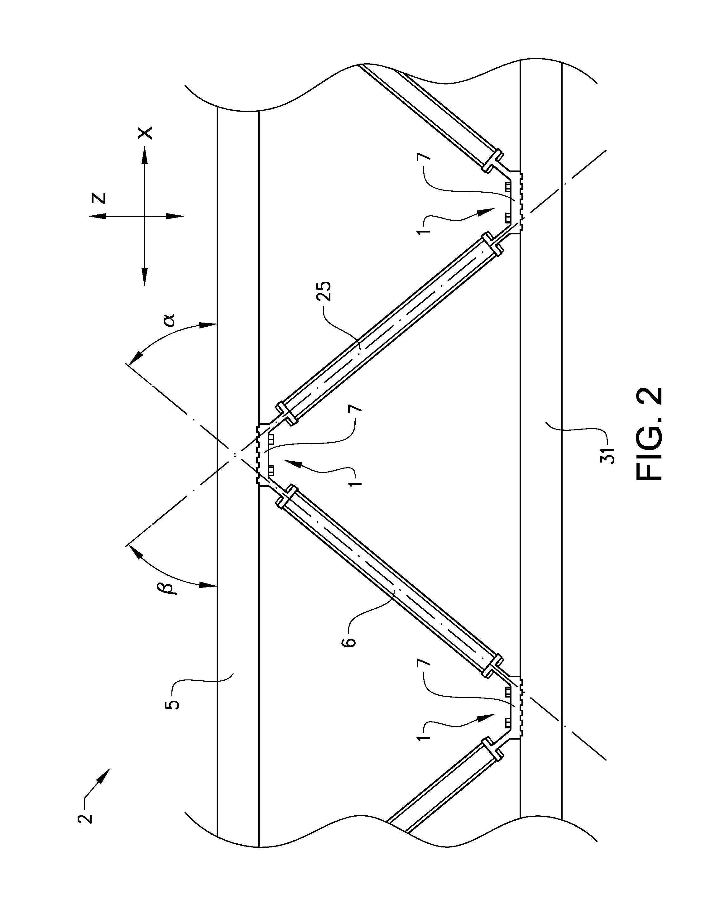 Mechanical coupling arrangement for a lattice support beam