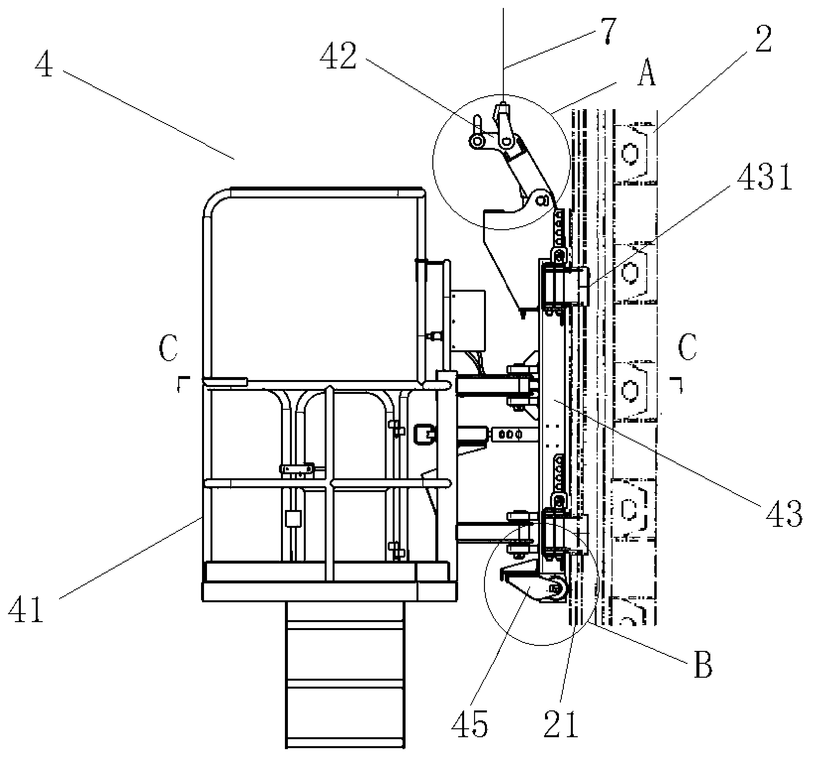Pile frame lifting operation mechanism