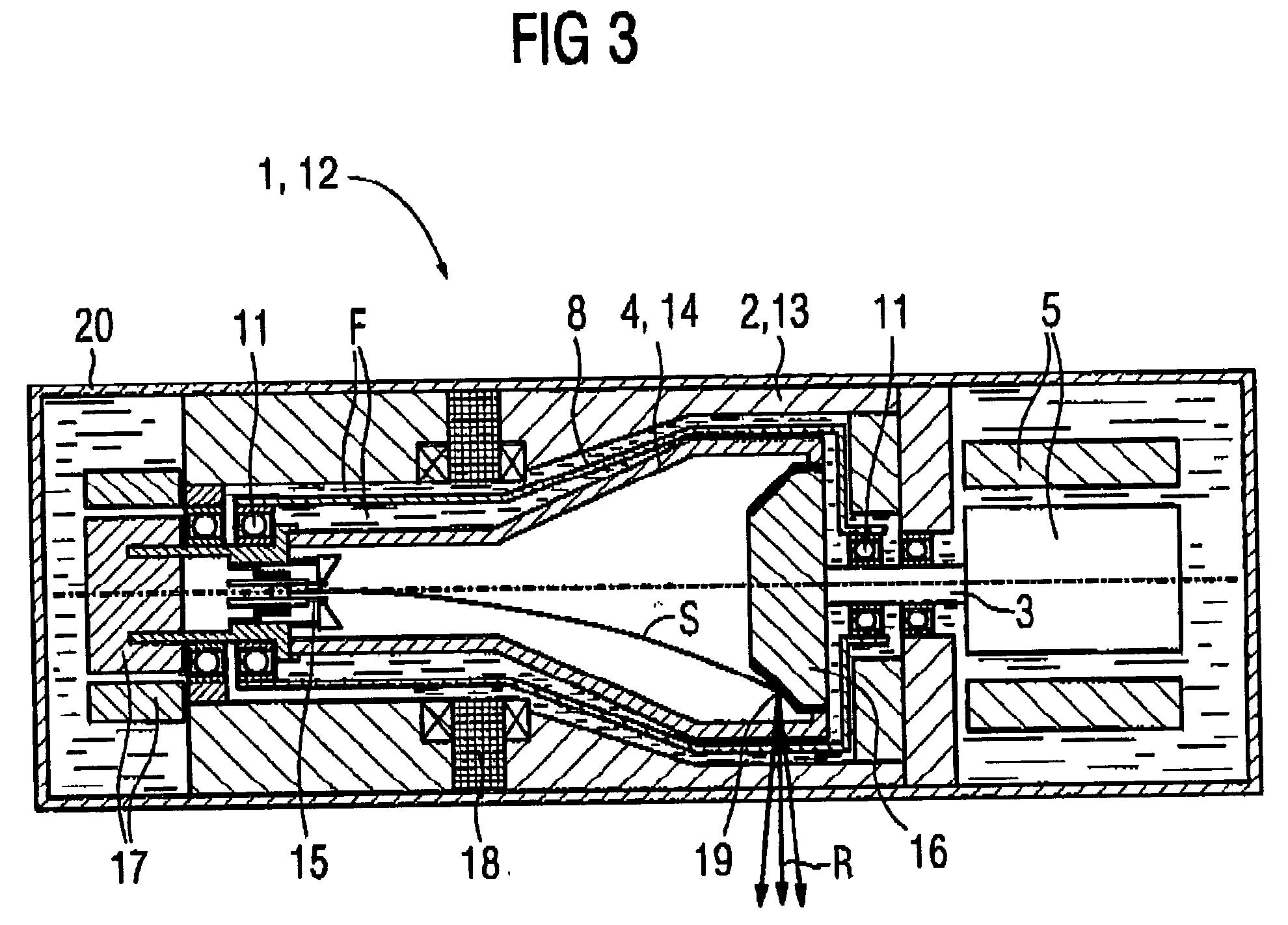 Apparatus with a rotationally driven body in a fluid-filled housing