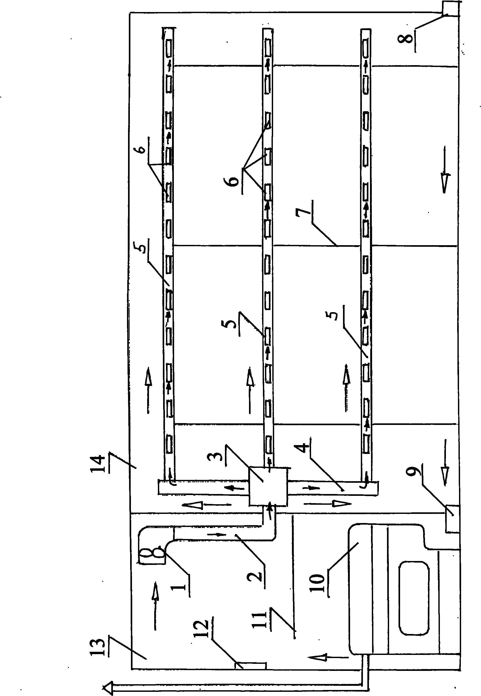 Method and device for ventilation in primary tobacco baking in bulk curing barn