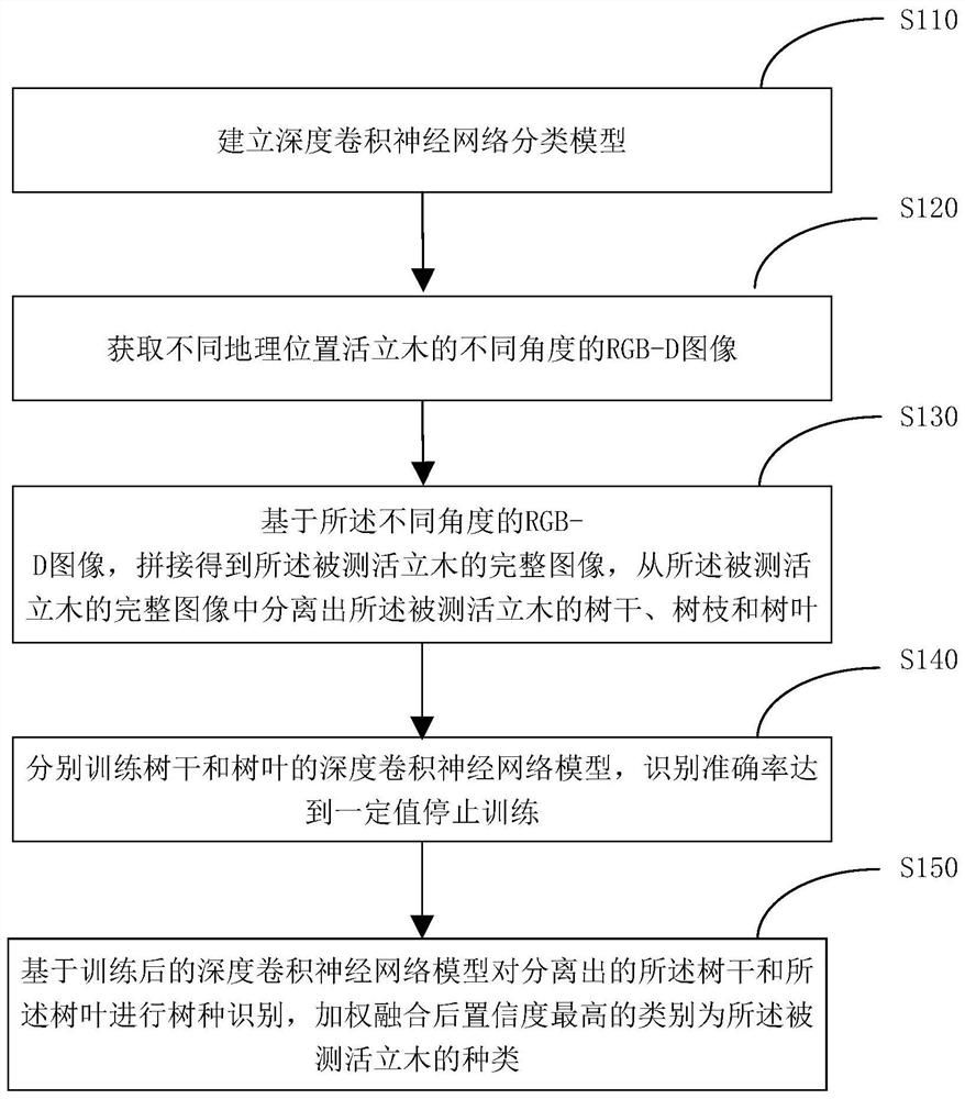 Type identification method and volume measurement method of standing trees