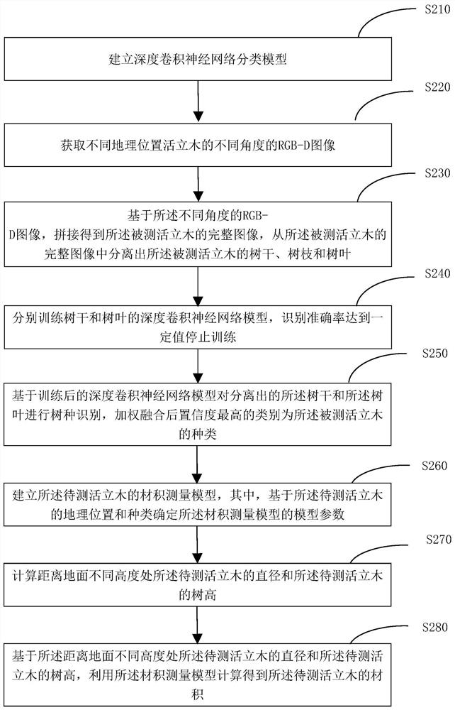 Type identification method and volume measurement method of standing trees