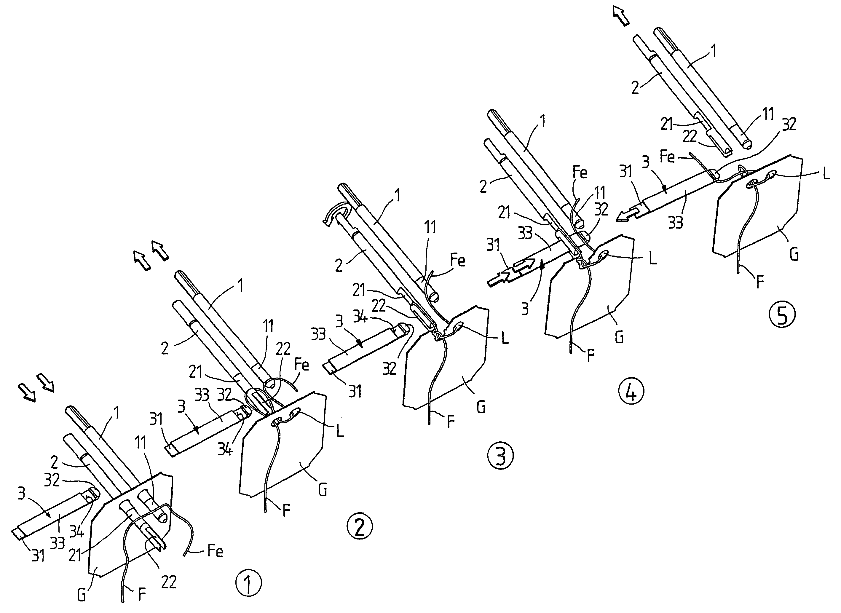 Method and device for knotting the end of a thread to a flat object