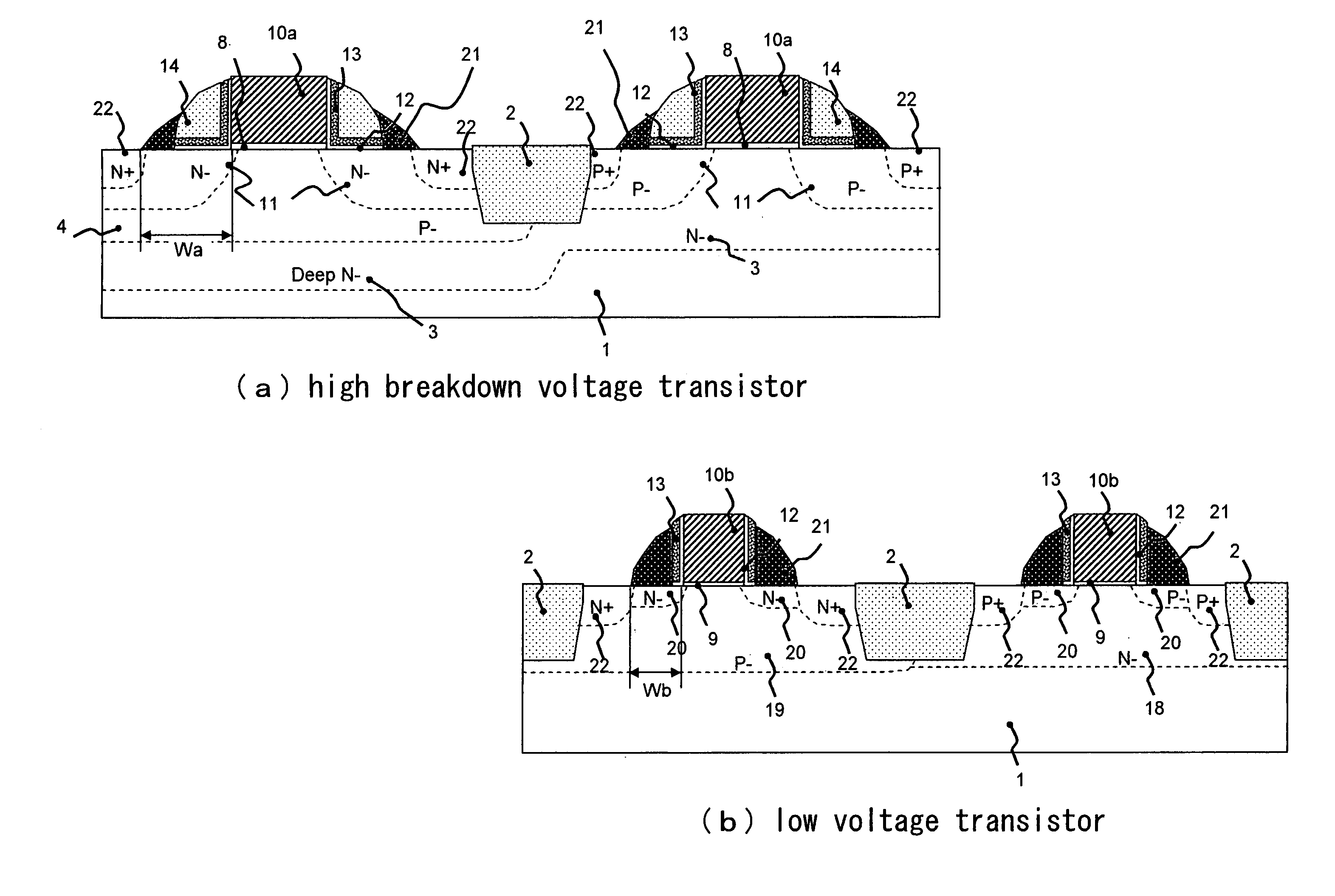 High voltage transistor having side-wall width different from side-wall width of a low voltage transistor