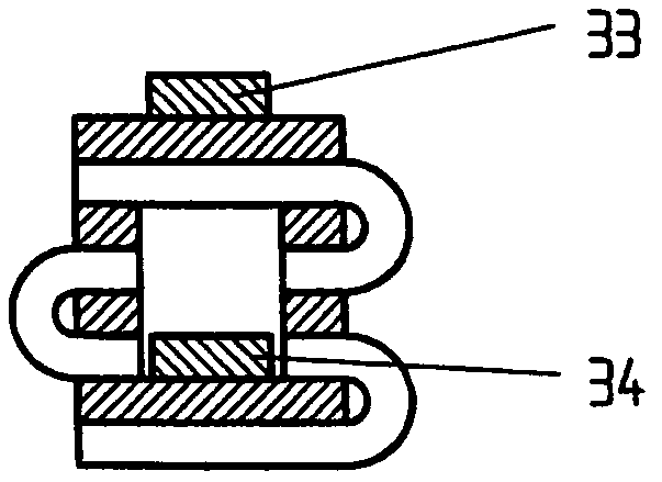 Multilayer circuit including stacked layers of insulating material and conductive sections