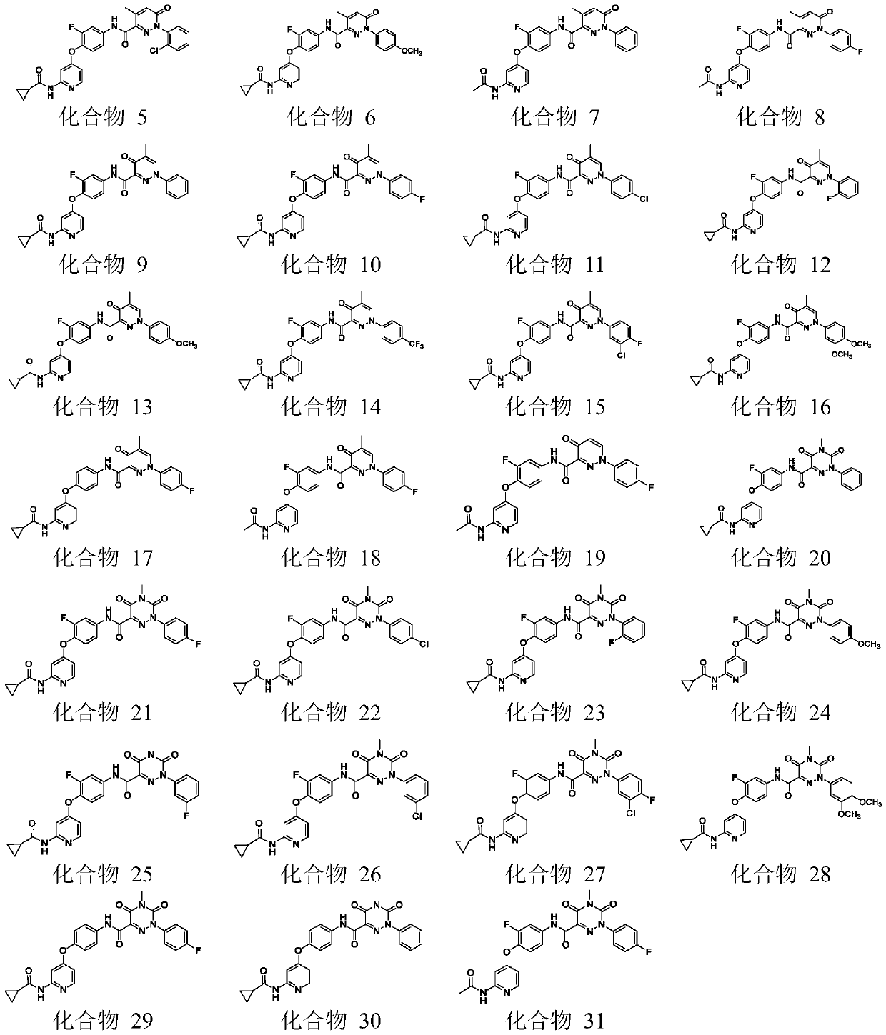 4-phenoxy pyridine derivative containing 3-pyridazinone structure, 4-pyridazinone structure and 1,2,4-triazinone structure, and applications thereof.