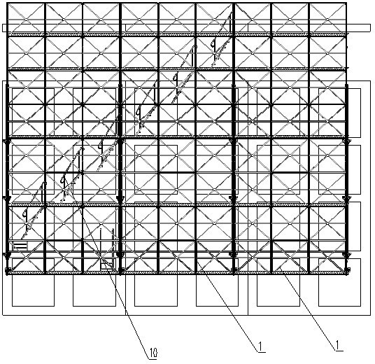 Full-module-assembly adhesion type lifting scaffold