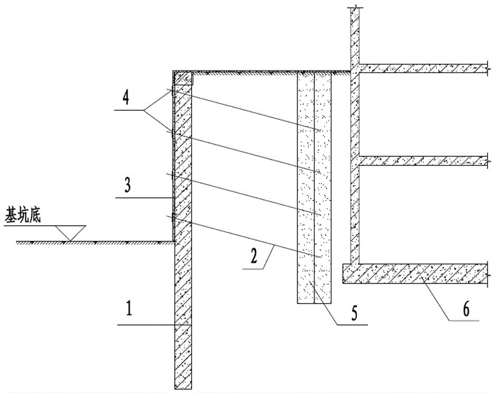Row pile anchoring cement soil pile continuous wall supporting structure and construction process thereof