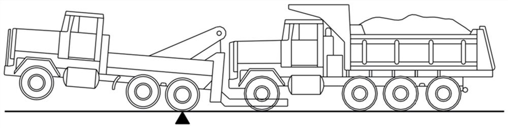 Traction conveying device for heavy wheeled vehicle