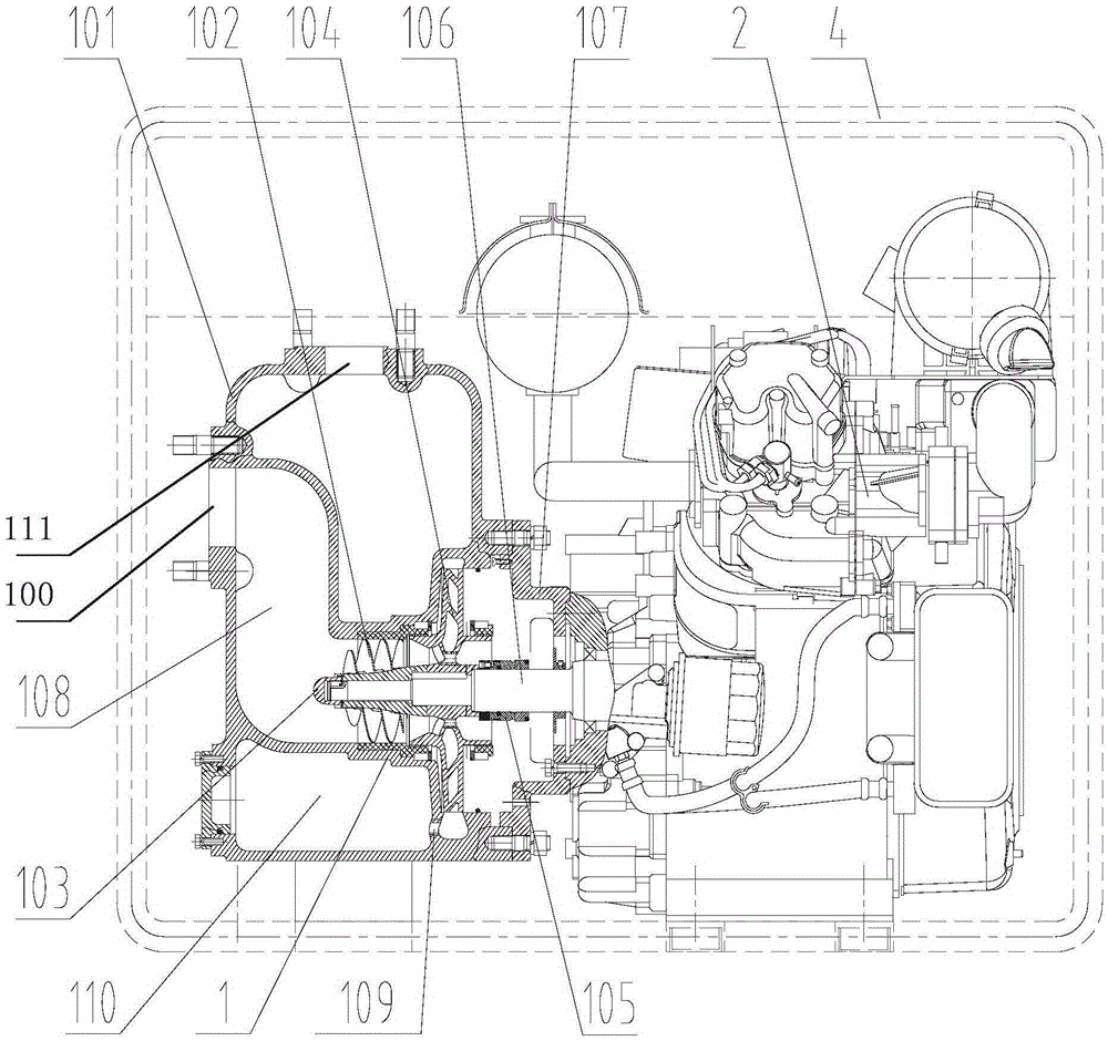 Stepless free speed regulating diesel engine and centrifugal pump assembly