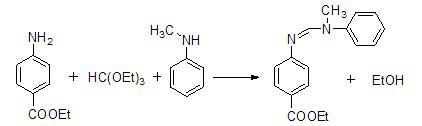 Method for preparing N-(4-ethyoxylcarbonylphenyl)-N'-methyl-N'-phenyl carbonamidine