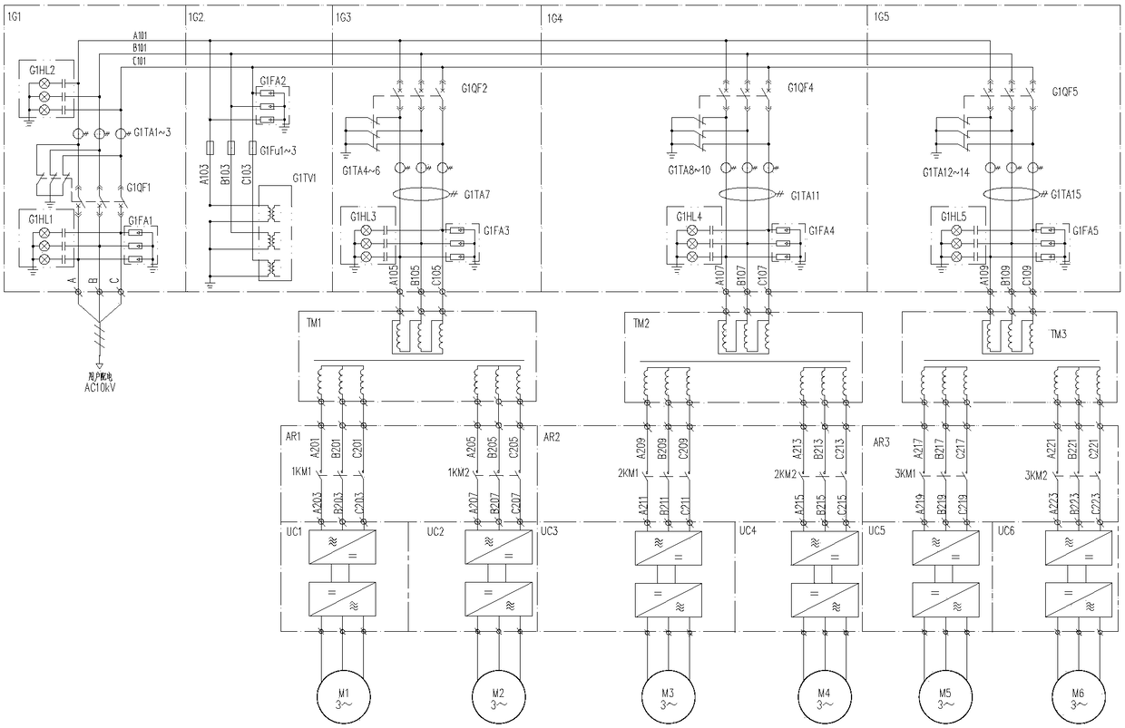 Electrical transmission system of DC common-bus locomotive bed based on multiple four-quadrant rectification