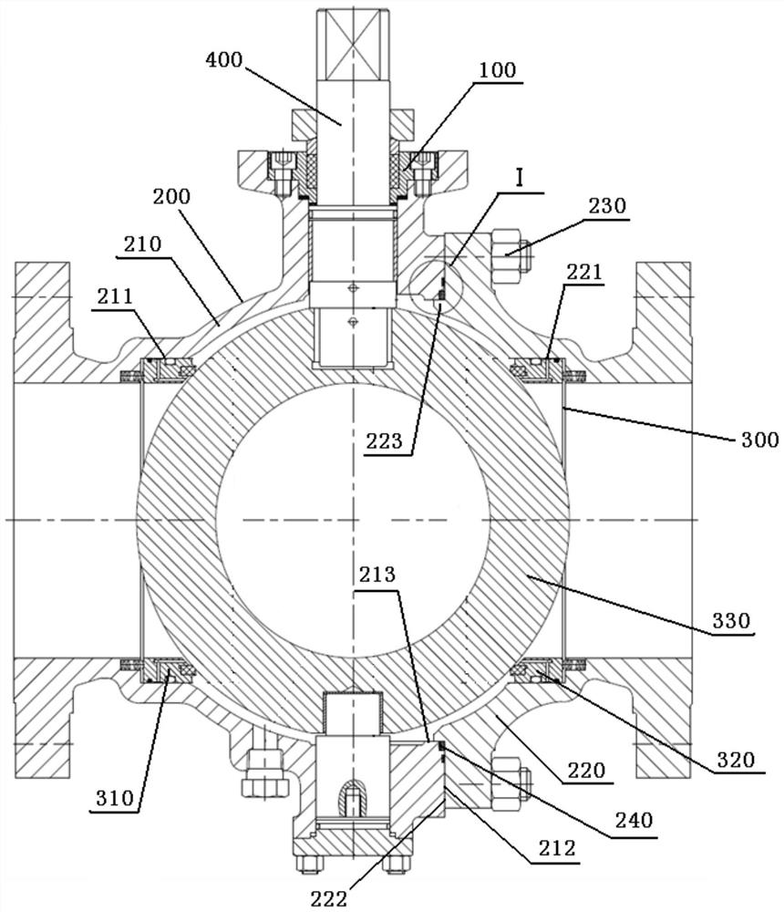 Two-piece trunnion ball valve and manufacturing method thereof