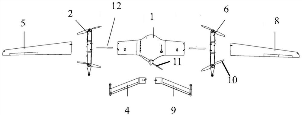 Four-rotor and fixed-wing composite modular wireless charging unmanned aerial vehicle