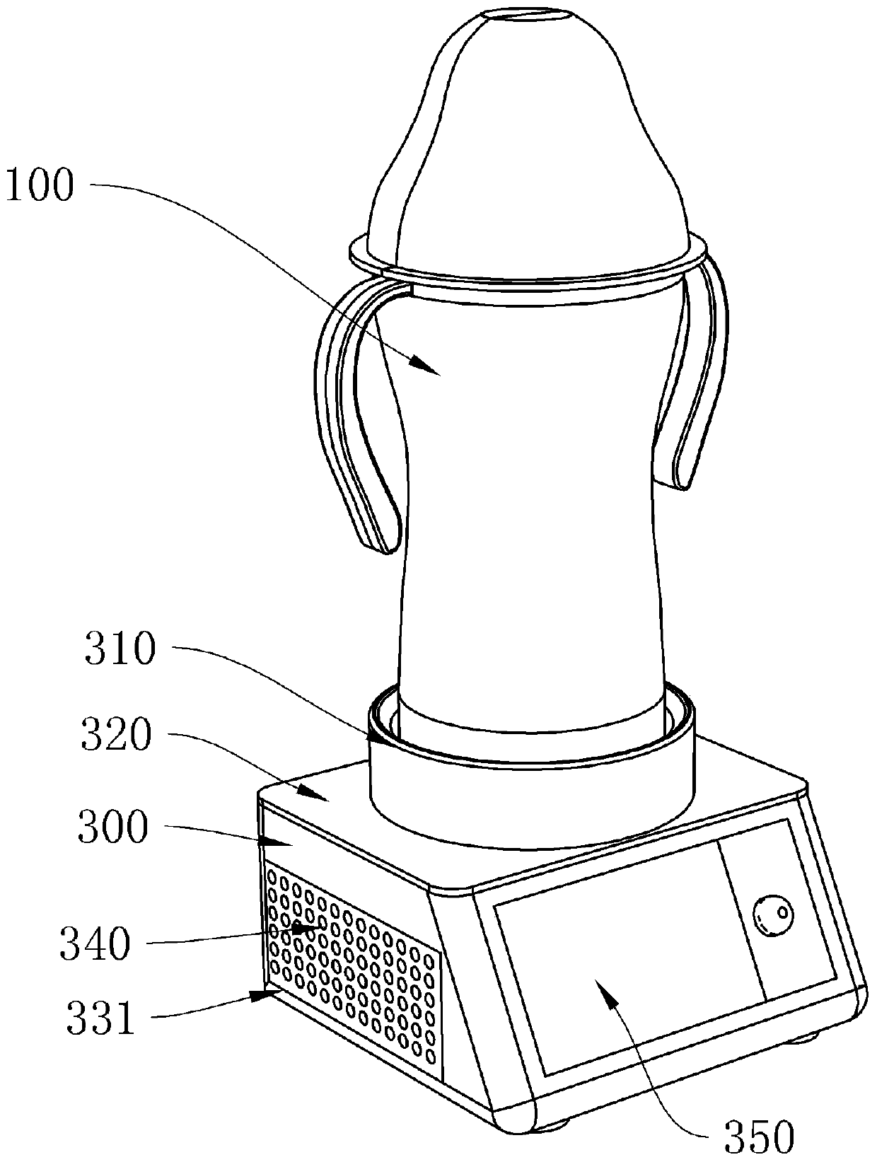 A feeding bottle base and its full-function glass feeding bottle