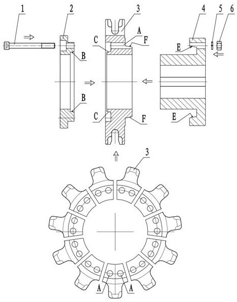 Combined transmission mechanism with replaceable single tooth