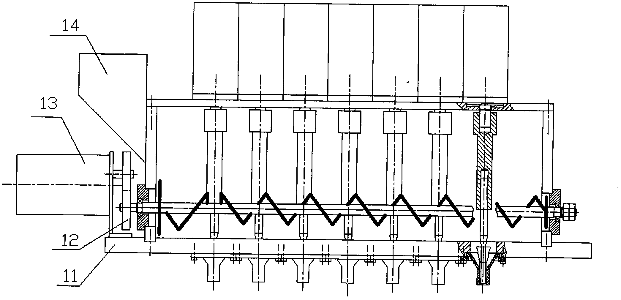 Transversely-circular material pushing screw