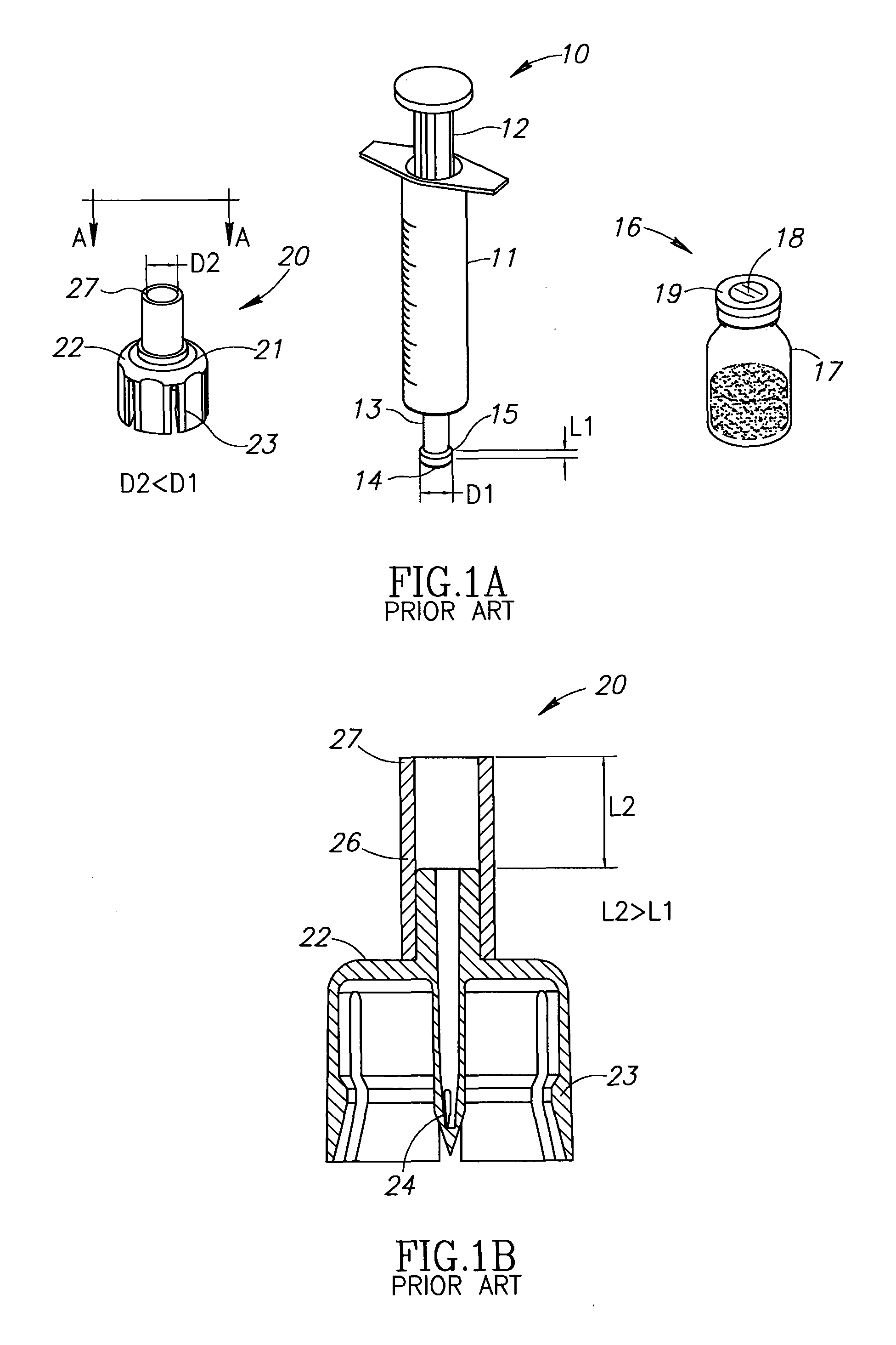 Liquid drug delivery devices for use with syringes with widened distal tips