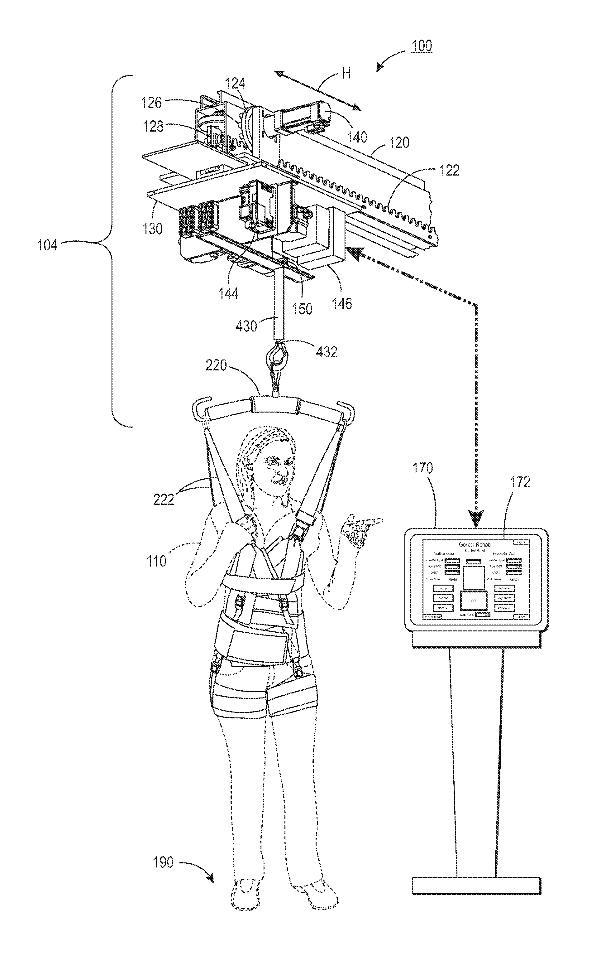 Medical rehab lift system and method with horizontal and vertical force sensing and motion control