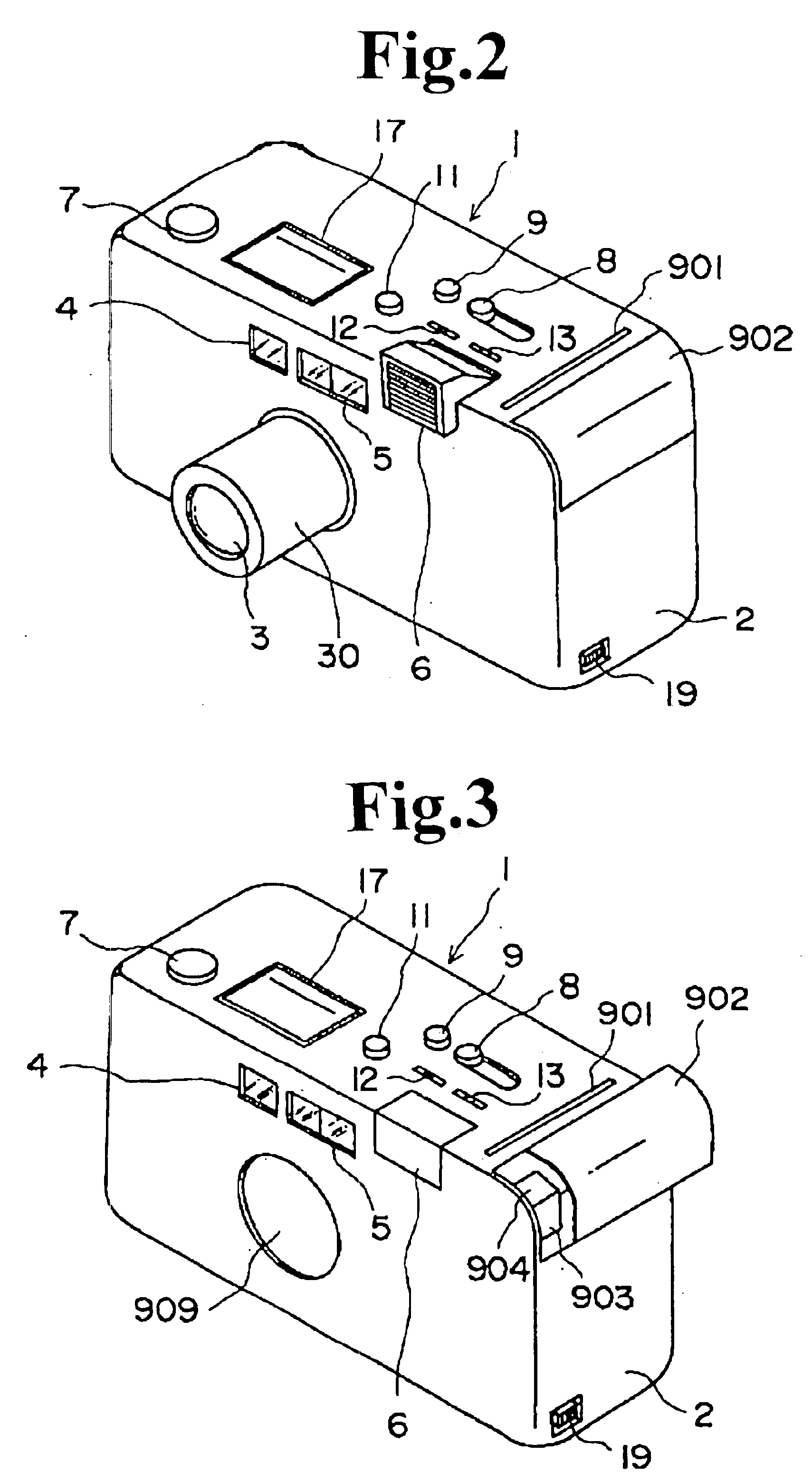 Digital camera having a printing function in which a movable camera part is moved from an in-use position to an out-of-use position during printing